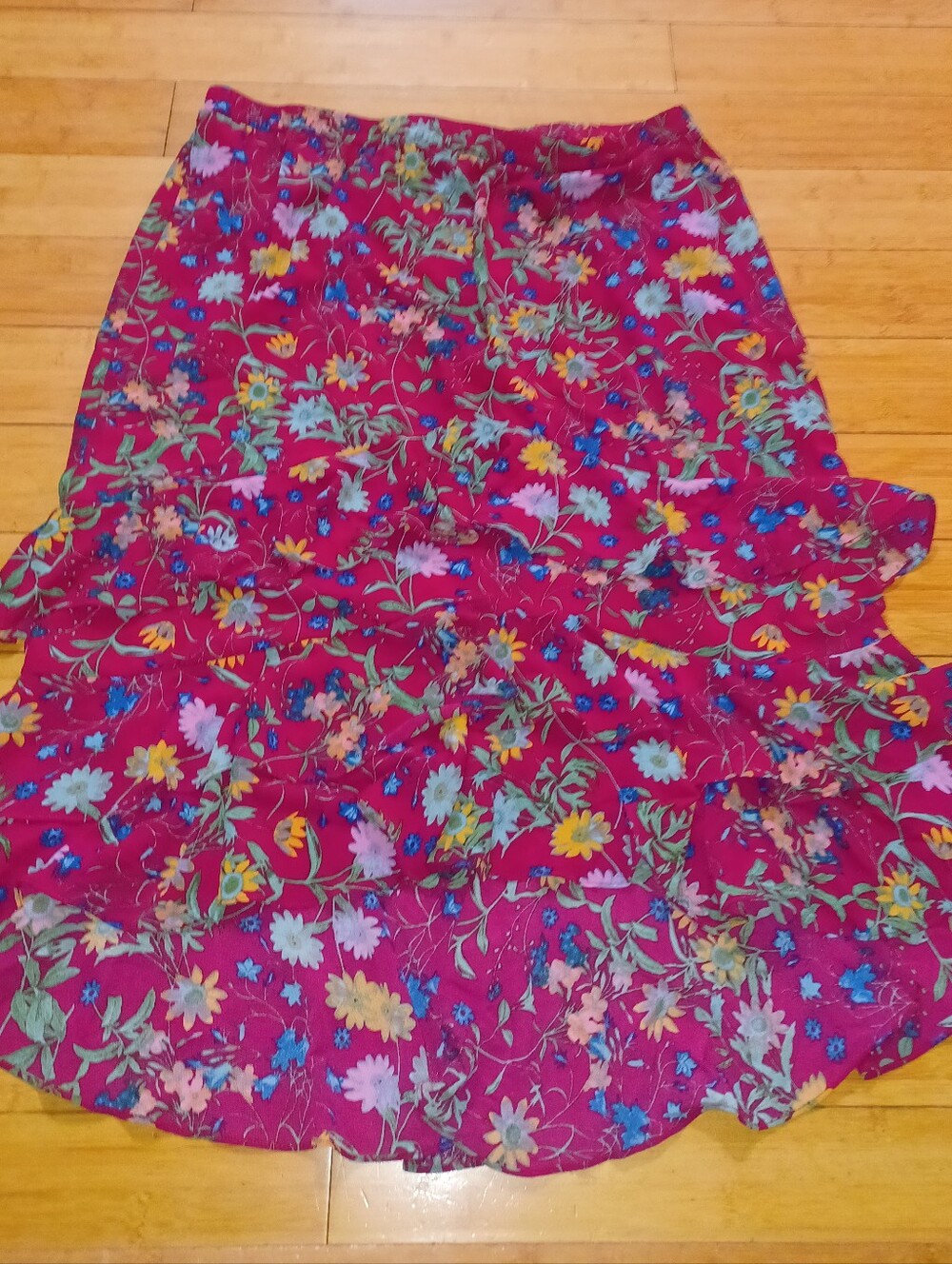Linea by Louis Dell'Olio Rose-Magenta Floral Tiered Ruffles Maxi Skirt